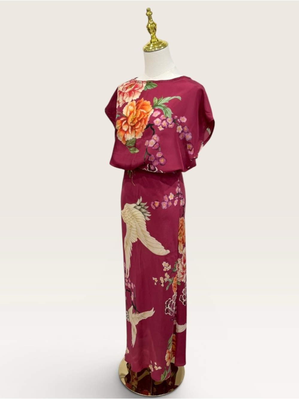 Bryn Walker NWT XXS Burgundy Silk Crane Floral  Print Skirt & Top Set $360 - Picture 5 of 16